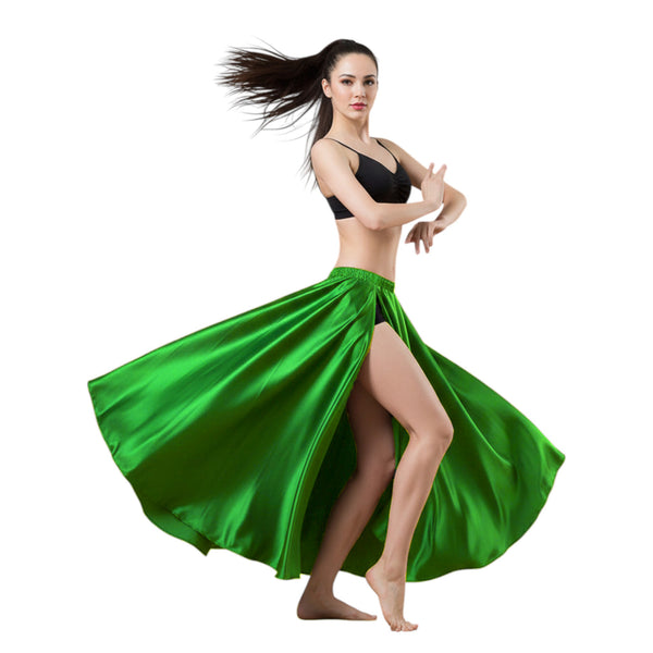 Satin Full Circle Skirt | Side Cut Belly Dance Flow S-3XL | 41 Colors S93