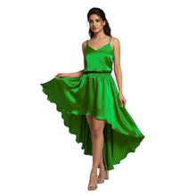 Medium Purple Satin Asymmetrical Skirt, chic high-low flow.