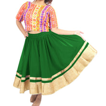 Chiffon Bollywood Dance Skirt | Gold Lace Border | S-5XL, 30 Colors C37