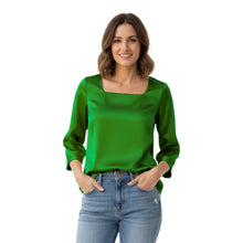 Satin Square Neck Top | 3/4 Sleeve Chic Blouse S-3XL | 41 Colors S114