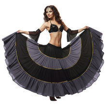 16 Yard 4-Tier Belly Dance 2-Color Skirt with Gold Trim | Tribal Fusion Gypsy C6