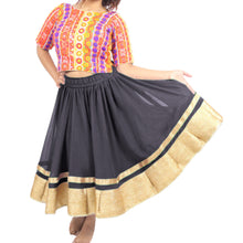Chiffon Bollywood Dance Skirt | Gold Lace Border | S-5XL, 30 Colors C37