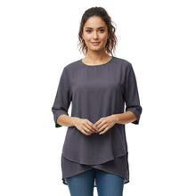 Chiffon Fancy Round Neck Top | Dressy Blouse S-5XL | 30 Colors C58