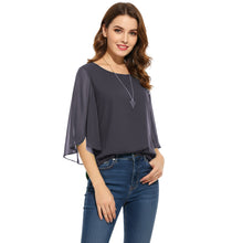 Chiffon Round Neck Top | Sheer Casual Blouse S-5XL | 30 Colors C52