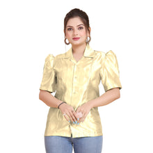 Satin Puff Sleeve Button Down  Shirt  S80 - Regular size 1