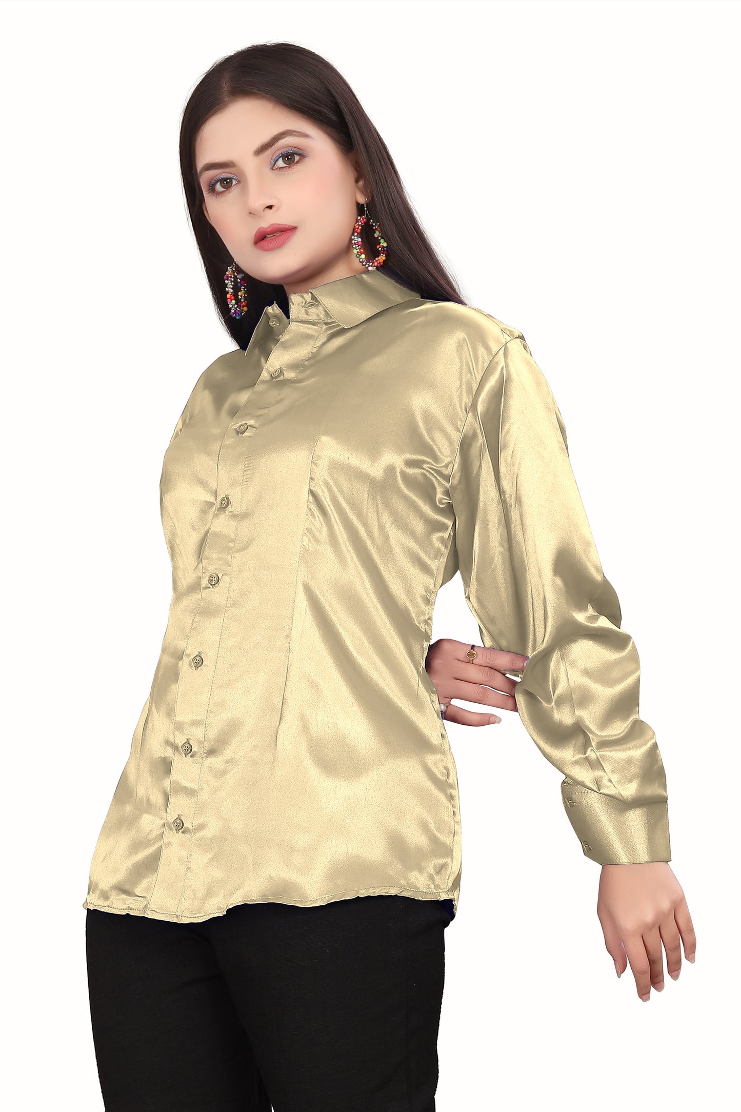 Satin Button Down Shirt S81-Regular Size 1