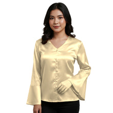 Satin Flare Sleeve Button Down Top | Dramatic Blouse S-3XL | 41 Colors S82