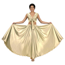 Medium Purple Satin Skirt Set, chic ruffle top and maxi skirt.