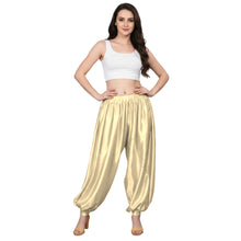 Olive Green Satin Aladdin Trousers, elegant harem pants.
