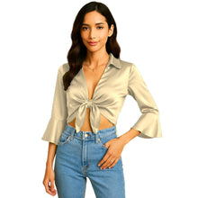 Satin Self Tie Cover Up Top | Adjustable Party Blouse S-3XL | 41 Colors S119