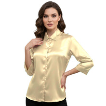 Satin Point Collar Button Down Shirt | 3/4 Sleeve Blouse S-3XL S91
