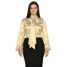 Satin Bow Neck Top | Long Sleeve Office Wear Blouse S-3XL | 41 Colors S120