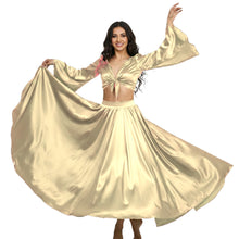 Satin Belly Dance Full Circle Skirt & Ruffle Top Set S-3XL | 41 Colors S76