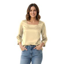 Satin Square Neck Top | 3/4 Sleeve Chic Blouse S-3XL | 41 Colors S114