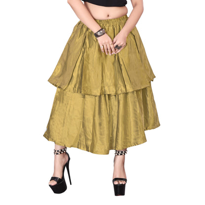 Satin 2 Layer Party wear midi Skirt S101-Regular Size 2