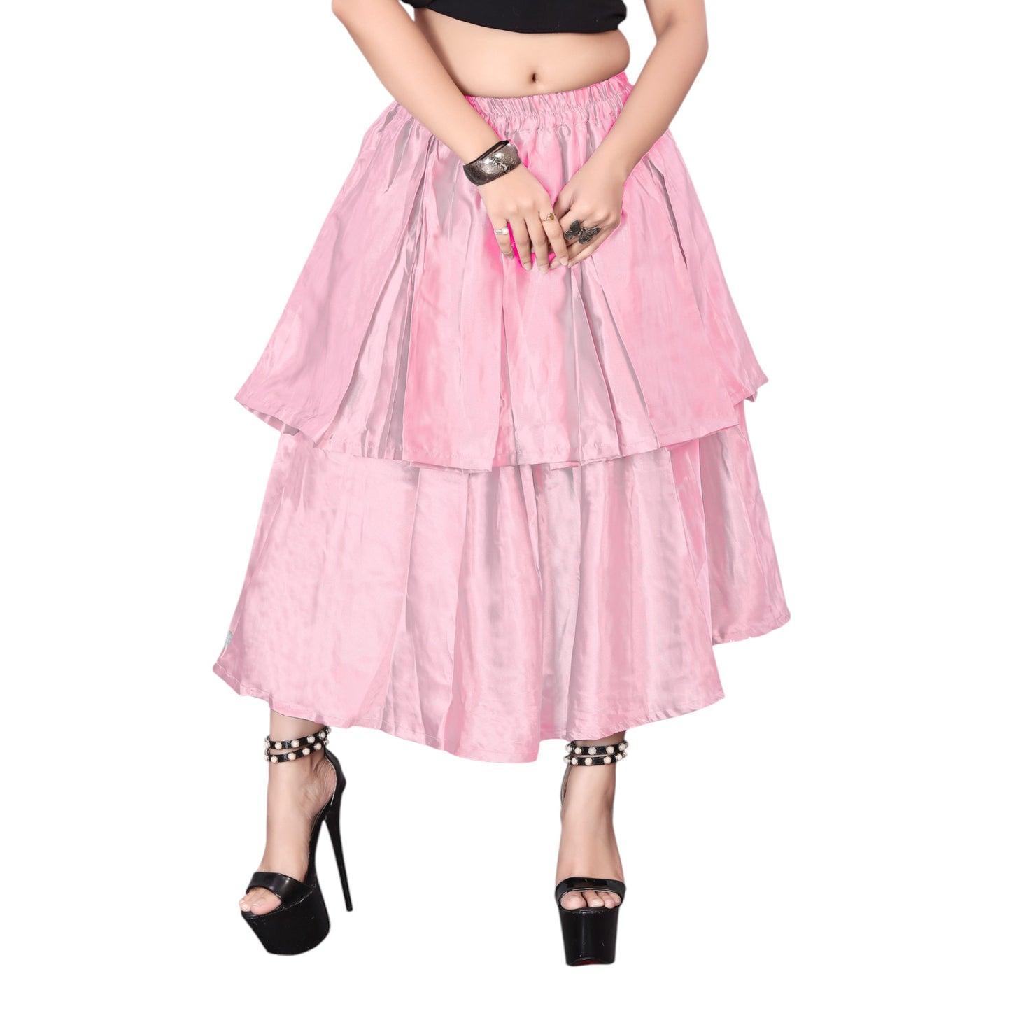 Satin 2 Layer Party wear midi Skirt S101-Regular Size 2