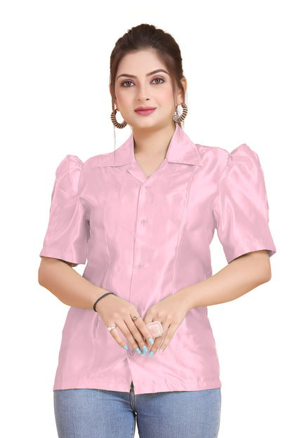 Satin Puff Sleeve Button Down Shirt S80 - Regular size 2