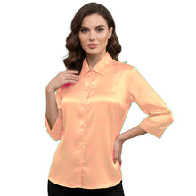 Satin Point Collar Button Down Shirt | 3/4 Sleeve Blouse S-3XL S91