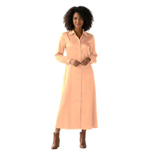 Navy Blue Satin Long Shirt Dress, sophisticated office tunic coat.