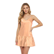 Navy Blue Satin Sleep Dress, sophisticated night wear gown.