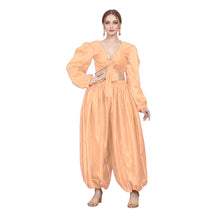 Orange Satin Belly Dance Costume, vibrant ruffle top set.