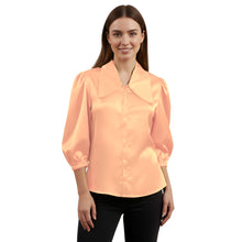 Satin Big Collar Button Down Shirt | Fancy 3/4 Sleeve Top S-3XL S89