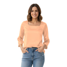 Satin Square Neck Top | 3/4 Sleeve Chic Blouse S-3XL | 41 Colors S114