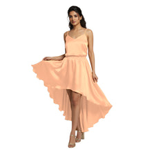 Orange Satin High-Low Skirt, vibrant asymmetrical skirt.