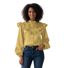 Olive Green Satin Long Sleeve Blouse, elegant button down shirt.