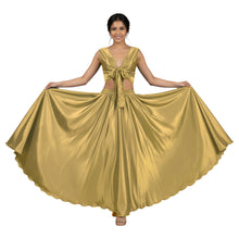Olive Green Satin Full Circle Skirt Set, elegant dance costume.
