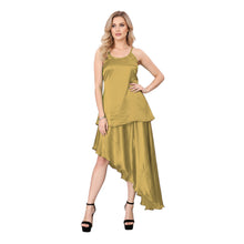 Olive Green Satin Asymmetrical Skirt Set, elegant dance costume.