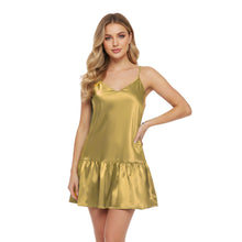 Olive Green Satin Night Wear Gown, elegant sleep dress.