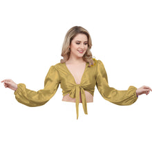 Orange Satin Ruffle Dance Top, vibrant performance choli.