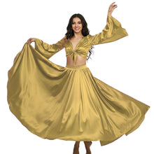 Satin Belly Dance Full Circle Skirt & Ruffle Top Set S-3XL | 41 Colors S76