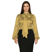 Satin Bow Neck Top | Long Sleeve Office Wear Blouse S-3XL | 41 Colors S120