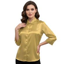 Satin Point Collar Button Down Shirt | 3/4 Sleeve Blouse S-3XL S91