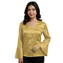 Satin Flare Sleeve Button Down Top | Dramatic Blouse S-3XL | 41 Colors S82