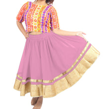 Chiffon Bollywood Dance Skirt | Gold Lace Border | S-5XL, 30 Colors C37