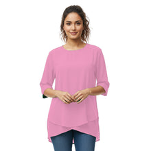 Chiffon Fancy Round Neck Top | Dressy Blouse S-5XL | 30 Colors C58