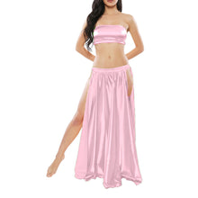 Satin Belly Dance Side Cut Skirt | Slit Flow Costume Plus Size | 41 Colors S1