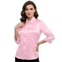 Satin Point Collar Button Down Shirt | 3/4 Sleeve Blouse S-3XL S91