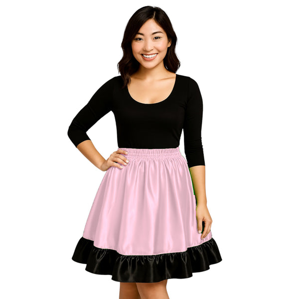 Satin Mini Skirt w/ Black Frill | Party Wear S-3XL | 41 Colors S41