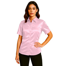 Satin Short Sleeve Button Down Shirt | Button Down Nightwear S-3XL | 41 Colors S107