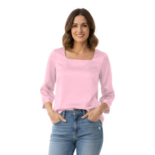Satin Square Neck Top | 3/4 Sleeve Chic Blouse S-3XL | 41 Colors S114
