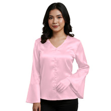 Satin Flare Sleeve Button Down Top | Dramatic Blouse S-3XL | 41 Colors S82
