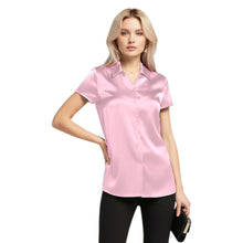 Satin Short Sleeve Button Down Shirt | Chic Blouse S-3XL | 41 Colors S118