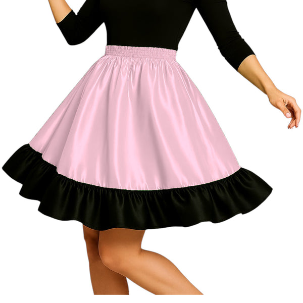 Satin Mini Skirt w/ Black Frill | Party Wear S-3XL | 41 Colors S41