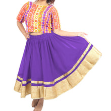 Chiffon Bollywood Dance Skirt | Gold Lace Border | S-5XL, 30 Colors C37