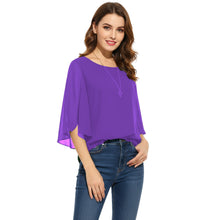 Chiffon Round Neck Top | Sheer Casual Blouse S-5XL | 30 Colors C52