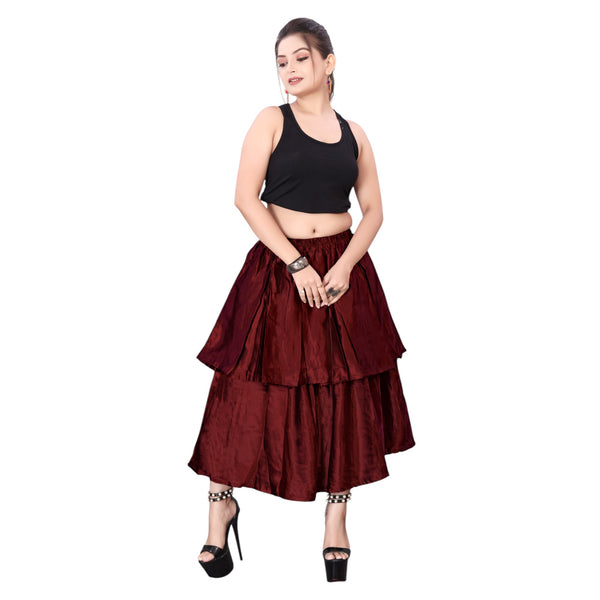 Satin 2 Layer Party wear midi Skirt S101-Regular Size 2